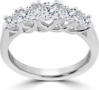 Pompeii3 1 Ct 5-Stone Graduated Real Round Diamond Wedding Engagement Ring 14K White Gold Size Selectable