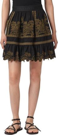 AllSaints Katya Embroidered Cotton Miniskirt in Black/khaki at Nordstrom, Size 10