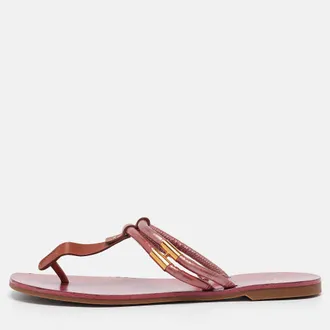 Sergio Rossi Purple/brown Leather And Pvc T Strap Flat Slides
