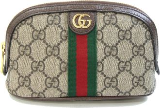 Gucci Beige Dark Brown Pvc Leather Pouch (Pre-Owned)
