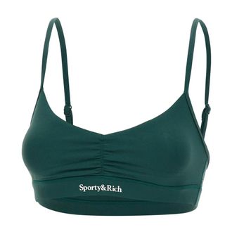 Sporty & Rich Sport Bras, female, Green, Size: XS Serif Logo Mini Sports Bra