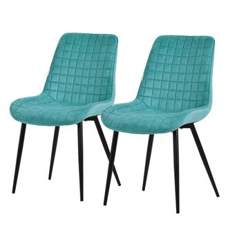 ML Design Ml-design - Set 2x Sillas De Comedor Azul Petr&oacute;leo Con Respaldo, Asiento Terciopelo Acolchado Tapizado De Terciopelo Con Patas De Metal Sill&oacute;n De Dise