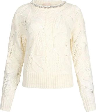 Liu Jo Ma 37R 10701 Ronde hals Knit - Dames - Ronde hals truien - Wit - M - Wol - Truien & Vesten