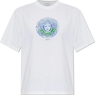 Versace Bedruikt Katoen-Jersey T-shirt - Dames - T-shirts - Wit - XS - Katoen - Tops