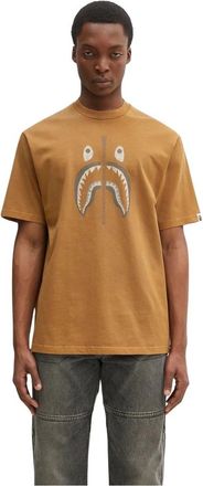 A Bathing Ape A Bathing Ape, Tops, Heren, Bruin, L, Katoen, Garment Dye Shark Relaxed Fit T-shirt