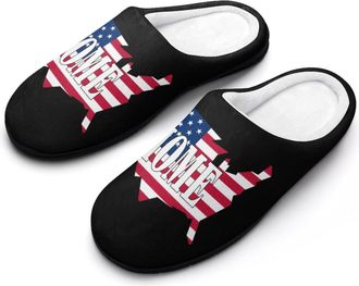 Generic Map of U.S. Flag with Home Mens House Slippers Memory Foam Washable Cotton Slip on Home Shoes