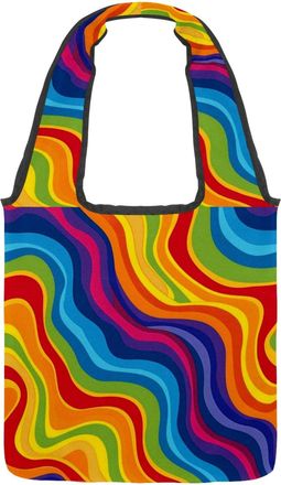Generic Abstract Artistic Rainbow Reversible Canvas Shoulder Tote - Double-Sided Print, 12oz Cotton, 27cm Drop, Fold-Flat Bag for Travel, Shopping, Street Out