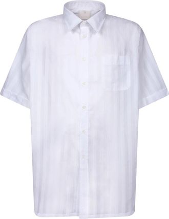 Givenchy Voile Stripe Short Sleeve Shirt - Heren - Korte mouwen Overhemden - Wit - M - Katoen - Overhemden