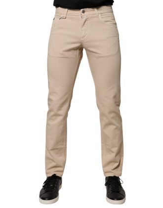 Dolce & Gabbana Mens Slim Fit Cotton Stretch Pants - Tan - Size EU 46 (Mens)