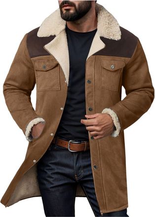 Generic Mens Jacket Thermal Winter Parka Fleece Lined Jacket Coat Suede Blocked Multi Pocket Zipper Warm Coats Windbreaker Sherpa Thermal Collar Coats Windpro