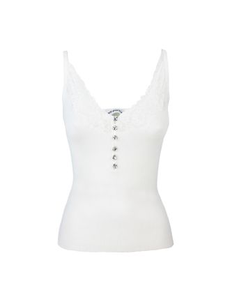 Self Portrait White Lace Trim Rib Top