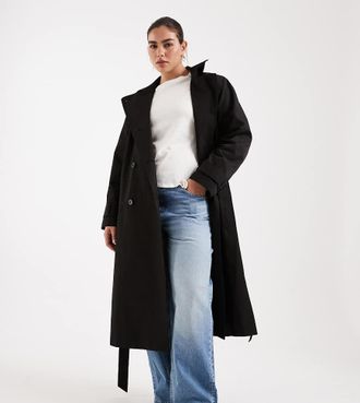 Asos Curve ASOS DESIGN Curve - Trench nero idrorepellente taglio lungo