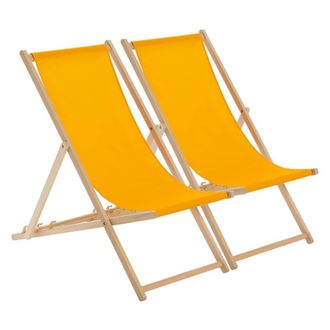 Harbour Housewares Folding Wooden Deck Chairs Orange Pack of 2