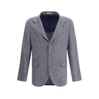 Brunello Cucinelli Jassen, Heren, Blauw, XL, Wol, Visgraat Patroon Blazer