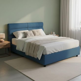 Dmora Cama Matrimonial Bedero, Cama Matrimonial Con Colch&oacute;n Incluido, Desenfundable Hecho En Italia, Con Almacenaje, Azul