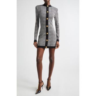 Balmain Prince of Wales Long Sleeve Sweater Dress in Black/Natural at Nordstrom, Size 10 Us