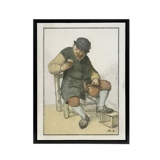 Artery8 Cornelis Ploos van Amstel Seated Farmer with Jug Framed Canvas Art | Size: W24 x H32