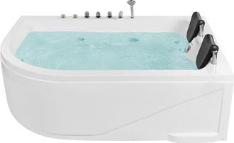 Beliani Ba&ntilde;era De Hidromasaje Esquinera De Acr&iacute;lico Blanco Con Luces Led Izquierda 2 Reposacabezas Calama