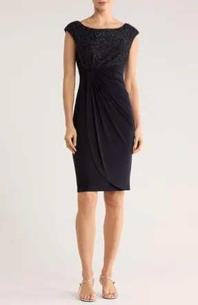 Connected Eyelash Faux Wrap Cocktail Dress in Midnight at Nordstrom Rack, Size 16