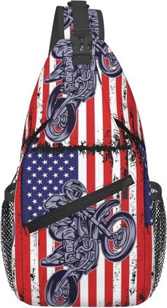 Generic Motocross Dirt Bike American Flag Sling Bag Breathable Chest Bag With Zipper Backpack For Casual Women Sports