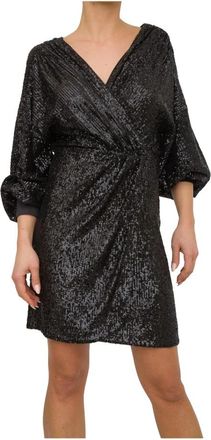 Nenette Korte Pailletten Wrap Jurk Zwart - Dames - Feestkleedjes - Zwart - S - Pailletten - Kleedjes