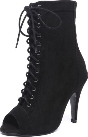 Minitoo Dance Heels for Women Sexy Boots Lace up Latin Ballroom Evening Sandal Booties L608 Black 10cm Heel UK 6.5