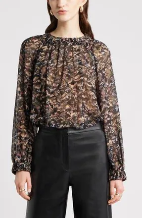 Nordstrom Flowy Chiffon Top in Black Multi Feather Abstract at Nordstrom Rack, Size Xx-Small