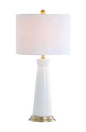 Jonathan Y Designs Hartley 29 Ceramic Column LED Table Lamp in White/brass Gold at Nordstrom