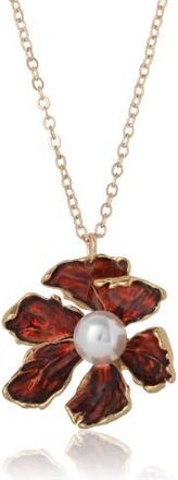 BCBGeneration Gold-Tone Floral Pendant Necklace with Pearl Detail in Burgundy at Nordstrom