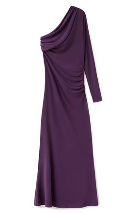 Mango One-Shoulder Ruched Jersey Dress in Purple at Nordstrom, Size 10