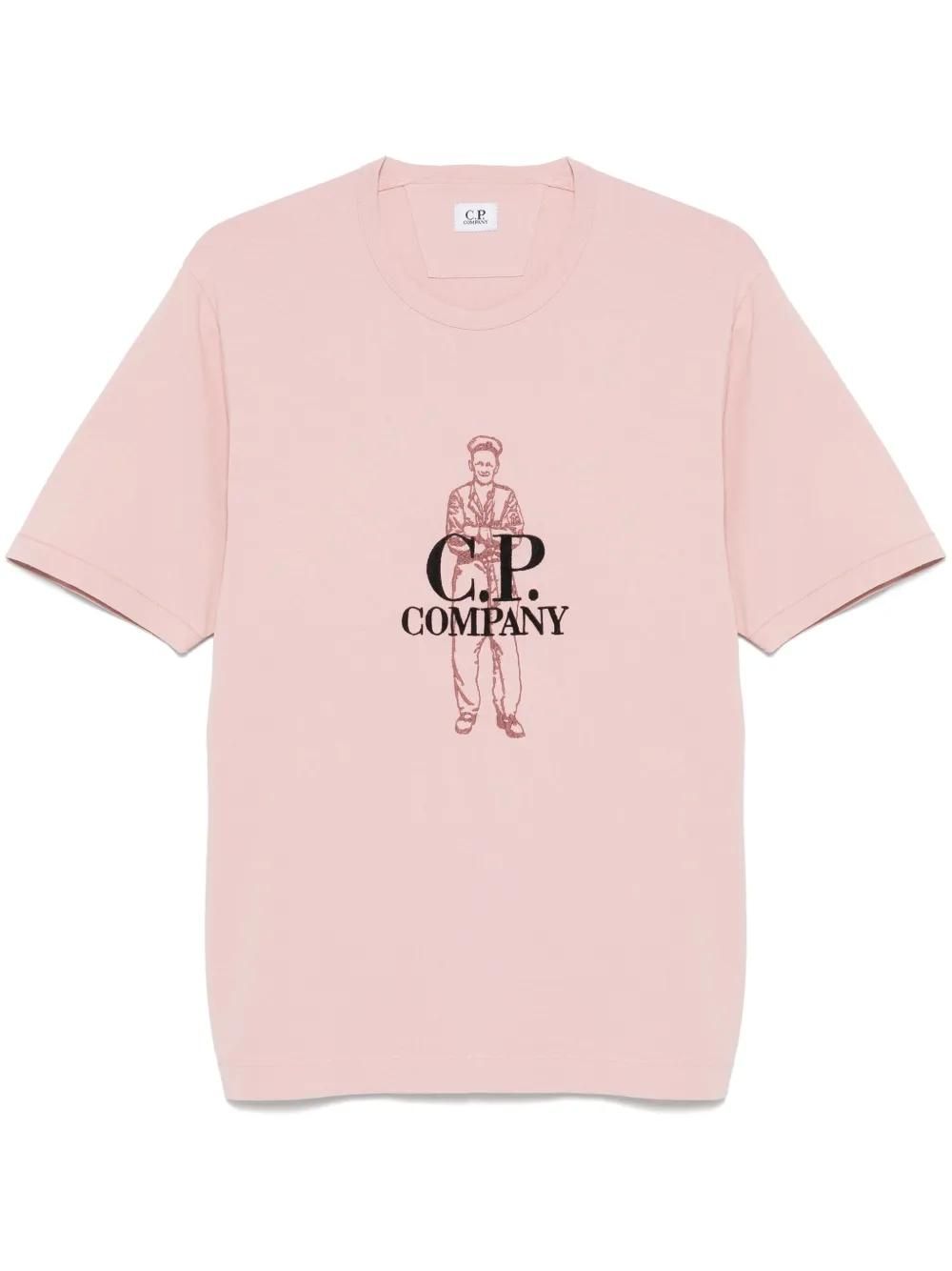 Tシャツ・カットソー C.P. COMPANY Men T-shirt Pink 18CMTS141A005100W 520 CP Company Logo Men's 30/1 T-Shirt Pink 18CMTS141A005100W