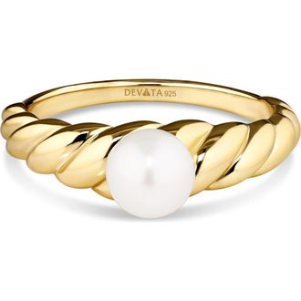 Devata Freshwater Pearl on Rope Ring in Gold Plated Sterling Silver in Yellow Gold at Nordstrom, Size 8
