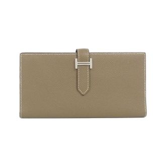 Herm&egrave;s Etoupe Gray Soufre Epsom Leather Long Wallet (Bi-Fold) (Pre-Owned)