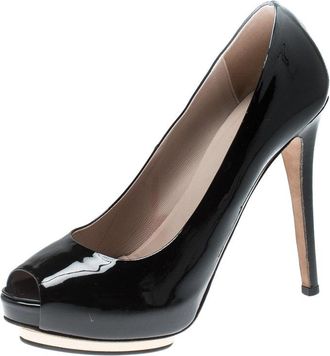 Le Silla Black Patent Leather Peep Toe Platform Pumps