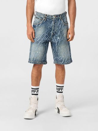 Philipp Plein Bermuda in denim di cotone con design a cinque tasche