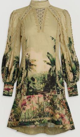 Karen Millen Womens Botanical Print Woven High Neck Mini Dress - Green - Size 14 UK