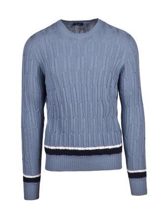 Drumohr Textured Cable Knit Crew Neck Sweater In Cotton Cashmere Blend