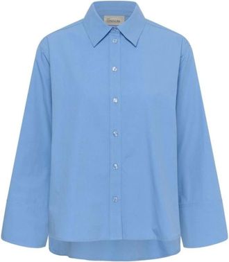 MY ESSENTIAL WARDROBE Sunna Boxy Shirt 2.0 - Dames - Overhemden - Blauw - 2XL - Katoen - Overhemden