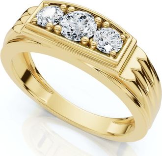 Pompeii3 Mens Gold 3/4ct Three Stone Diamond Anniversary Ring 14K Yellow Gold Size Selectable