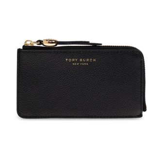 Tory Burch Tory Burch, Wallets & Cardholders, female, Black, Size: ONE SIZE Leather Card Holder with Logo