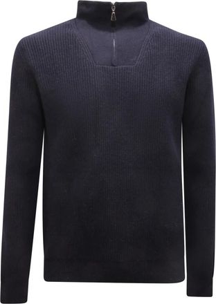 Alpha Studio Wollen Mid-Zip Sweater in Nachtblauw - Heren - Coltruien - Blauw - L - Wol - Truien & Vesten