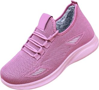 Generic Womens Fleece Lined Winter Trainers, Warm Knitted Upper Sneakers with Plush Faux Fur Interior, Lightweight Anti Slip Sole, Lace up Casual Walking Shoe