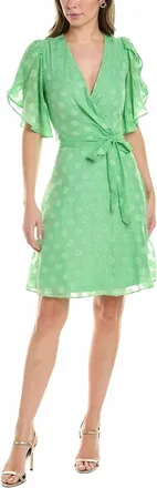 London Times Metallic Faux-Wrap Dress In Green