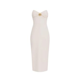 Elisabetta Franchi White Elegant Midi Dress with Bow