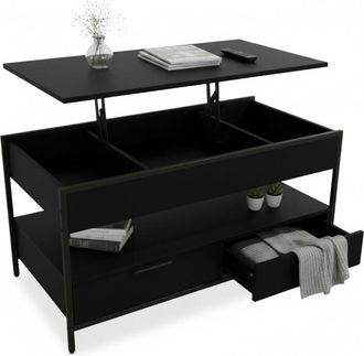 Relaxdays Tavolino Relaxdays, sollevabile, 2 cassetti, 4 scomparti, HLP: 48-63 x 100 x 40 cm, stile industriale, nero