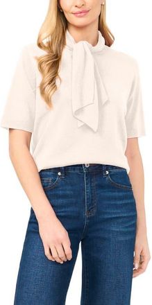 CeCe by Cynthia Steffe Tie Neck Short Sleeve Sweater in French Oatmeal at Nordstrom, Size X-Large