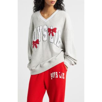 Boys Lie Wrap Me in a Bow Hayley V-Neck Sweatshirt in Heather Grey at Nordstrom, Size Small