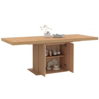 IDMarket Table &Agrave; Manger Rectangle Extensible Juliette Pied Central Effet Lattes Avec Rangement 160 Cm