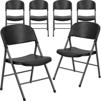 Flash Furniture 6 Pk. 330 lb. Capacity Black Plastic Folding Chair with Charcoal Frame