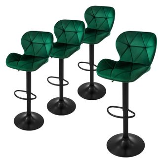 ML Design Ml-design - Set 4x Taburetes De Bar De Terciopelo Verde, Sillas De Mostrador Giratorias 360&deg; Tapizadas Con Altura Regulable 63 - 83 Cm, Asiento De Bis